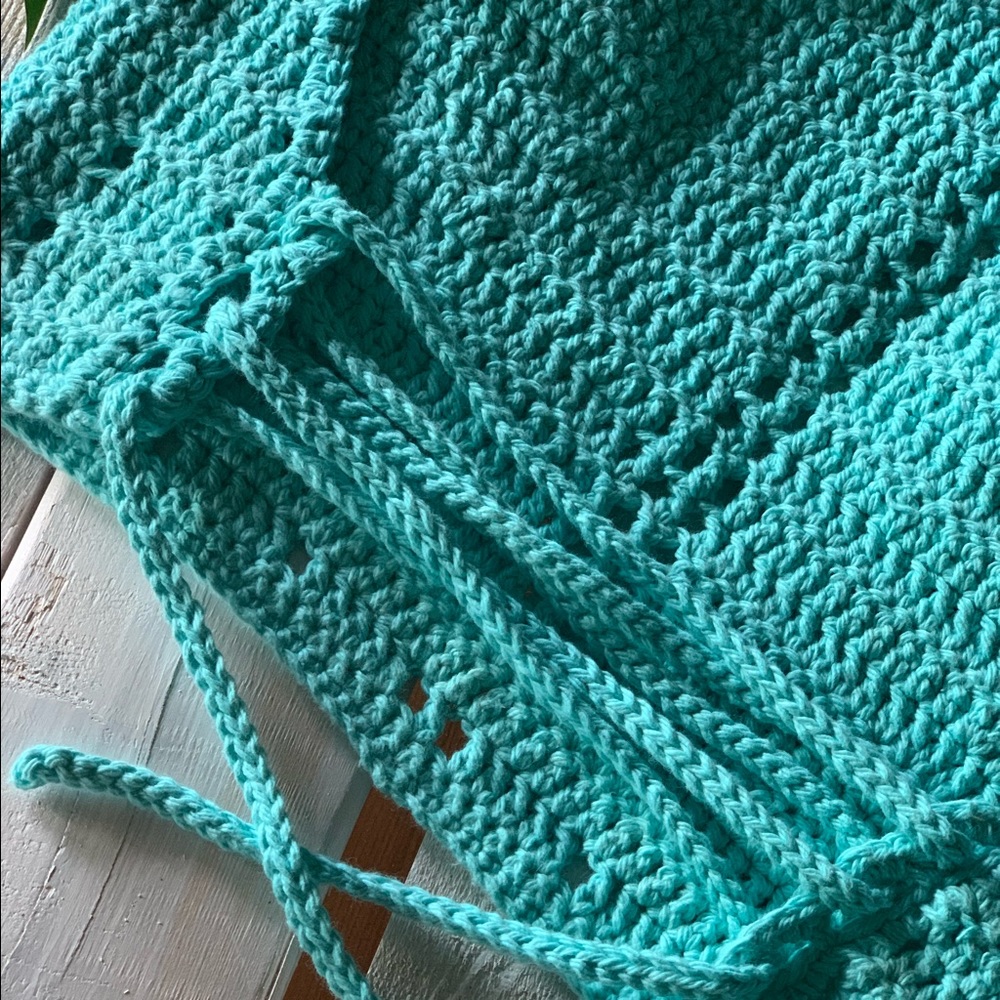 Boho-Chic Teal Blue Crochet Crop Top
